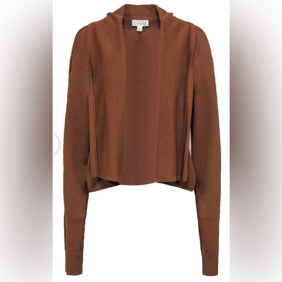 ST. JOHN SPORT Camel Colored Knit Draped Wool Blend Cardigan SMALL Toast CLEAN - Picture 1 of 14